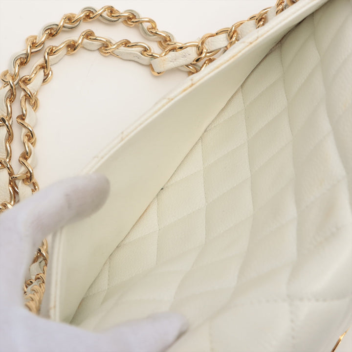 Top Quality Chanel DECAMATRASE Caviar S Single Flap Double Chain Bag White Gold  11th