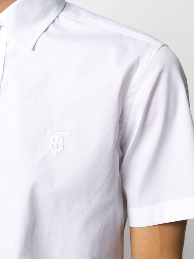 Burberry Chest Monogram Embroidered Cotton Short Sleeve Shirt White