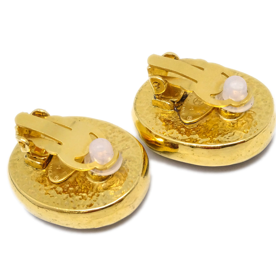 Top Quality Chanel Gripoix Oval Earrings Clip-On Red 93A