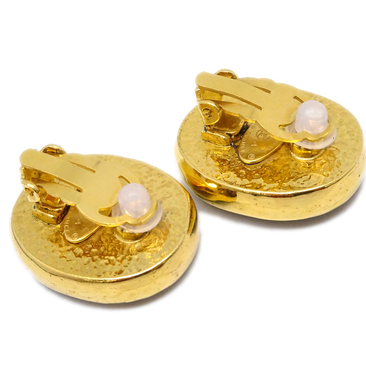 Top Quality Chanel Gripoix Oval Earrings Clip-On Red 93A