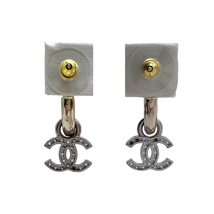 Top Quality Chanel  Interlocking CC Gold-tone & Crystal Studded Dangle Earrings