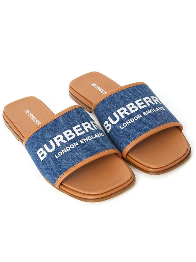 Burberry Logo Print Denim Slipper Sandals Blue