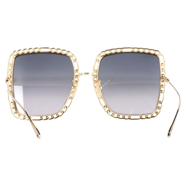 Gucci Tinted Square-Frame Chain Detail Sunglasses in Gold Metal