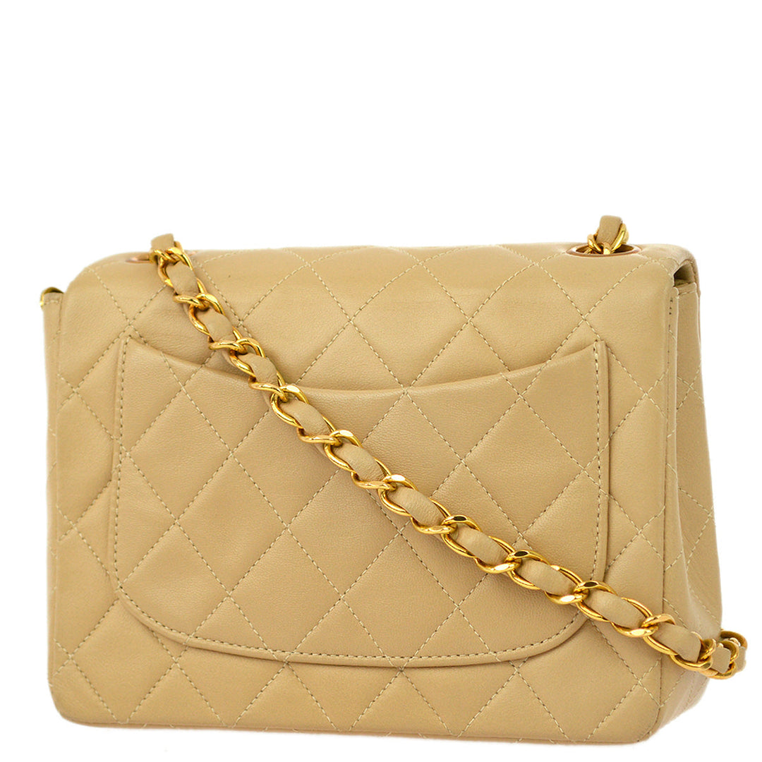 Top Quality Chanel * Beige Lambskin Mini Classic Square Flap Shoulder Bag 17