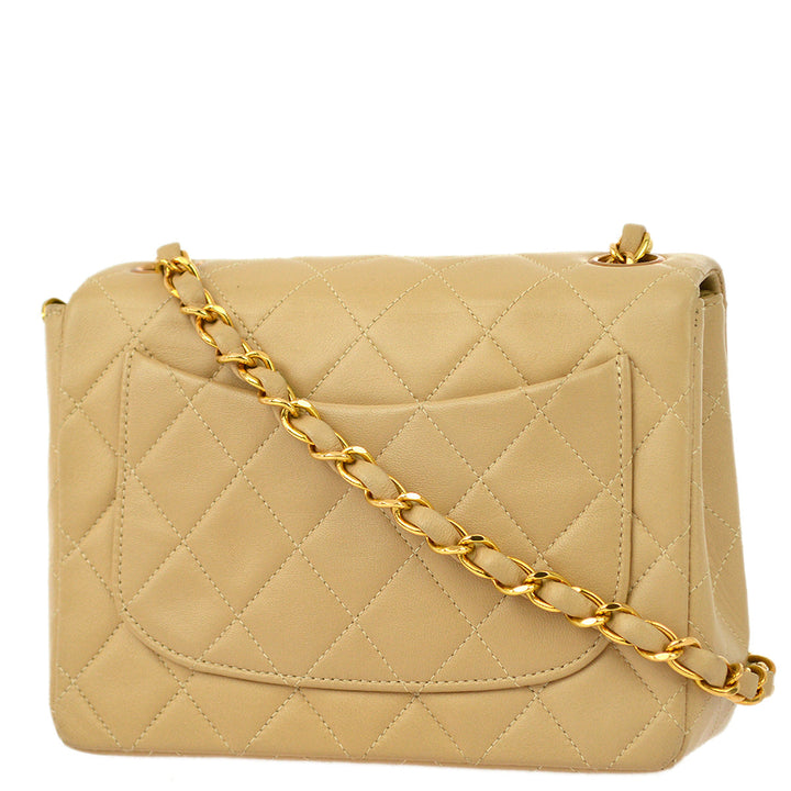 Top Quality Chanel * Beige Lambskin Mini Classic Square Flap Shoulder Bag 17