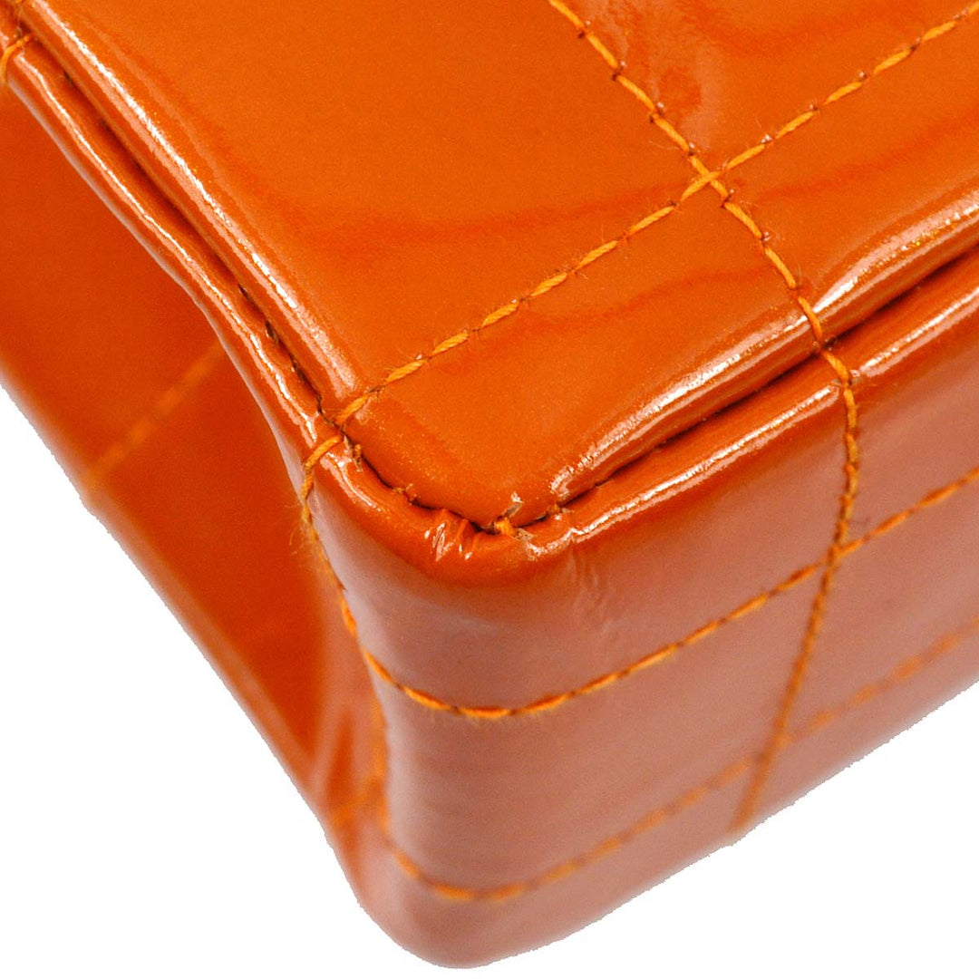 Top Quality Chanel 2000-2001 Orange Patent leather Mademoiselle Lock Straight Flap Shoulder Bag