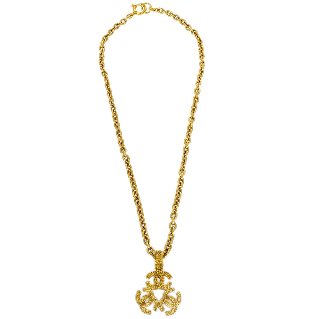 Top Quality Chanel 1994 Filigree Triple CC Gold Necklace