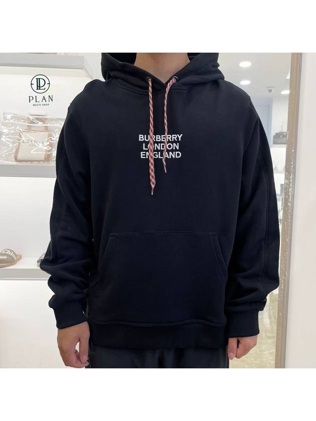 Burberry Lettering Embroidered Logo Drawstring Hoodie Black