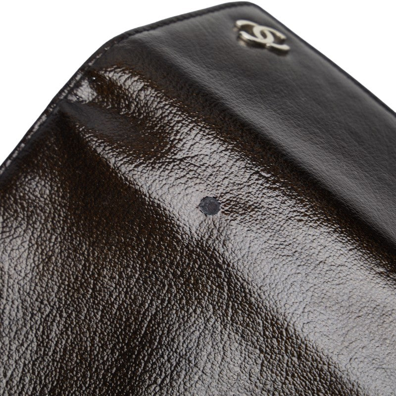 Top Quality Chanel Cocomark Three Folded Wallet Metal Curry Patent Leather  CHANEL