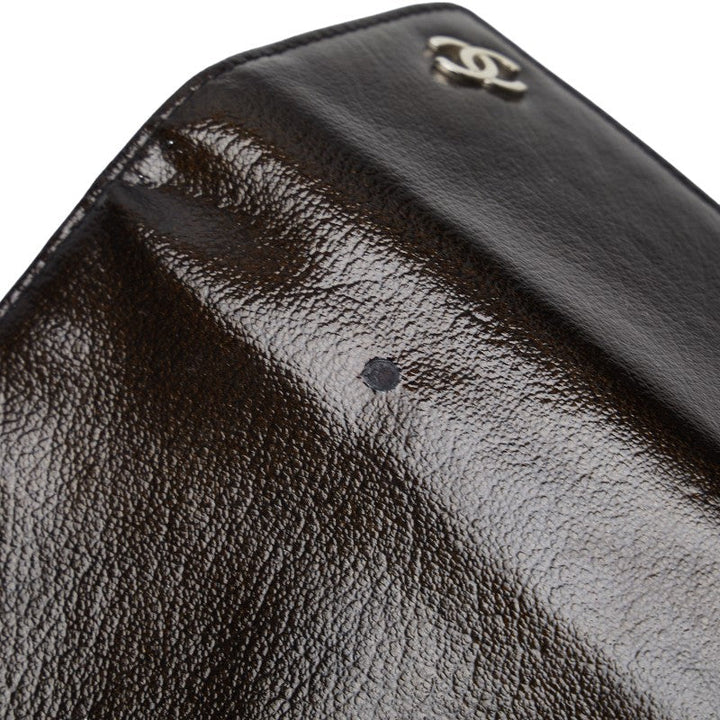 Top Quality Chanel Cocomark Three Folded Wallet Metal Curry Patent Leather  CHANEL