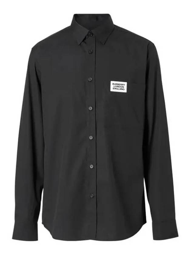 Burberry Men's Logo Detail Stretch Cotton Long Sleeve Shirt Black