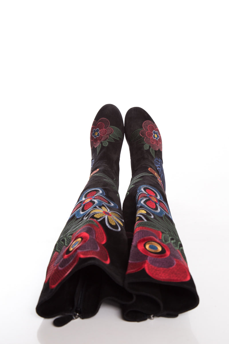 Valentino Black & Multi Floral Boots SZ 37.5