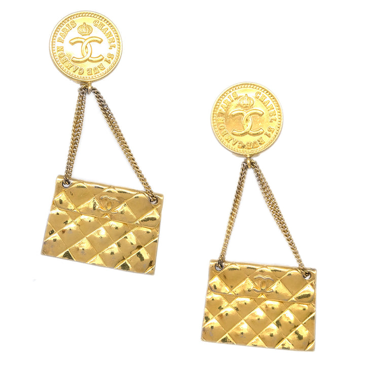 Top Quality Chanel Gold Bag Dangle Earrings Clip-On