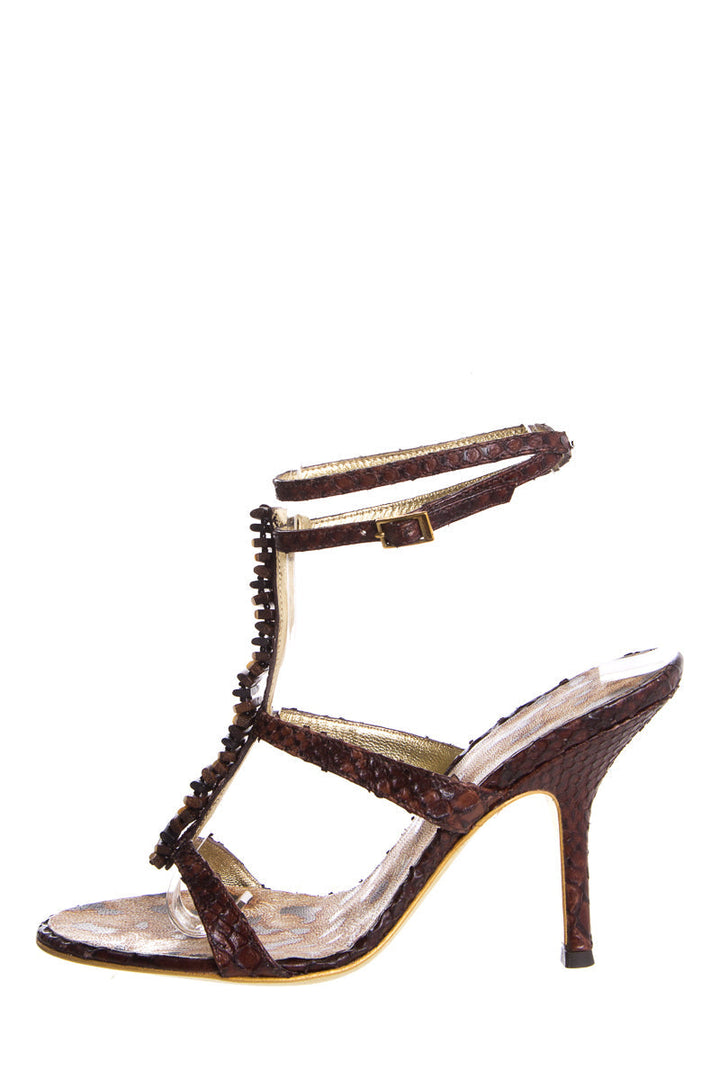 Roberto Cavalli Brown Python Sandals SZ 36