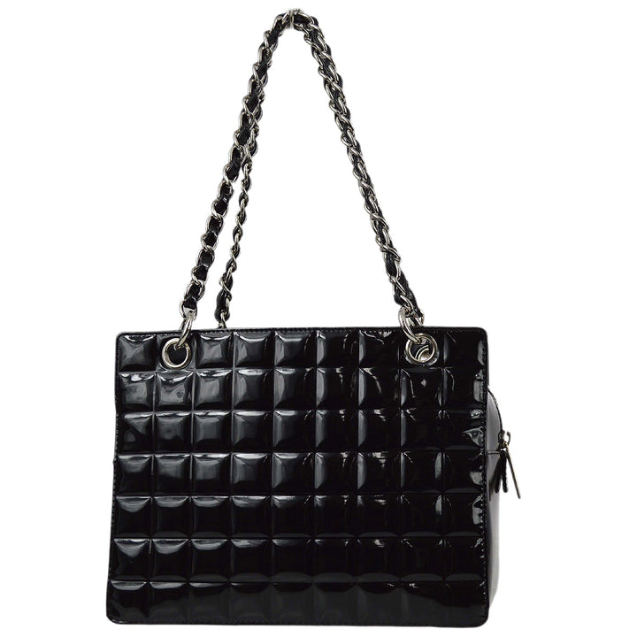 Top Quality Chanel * Black Patent Choco Bar Chain Tote Handbag