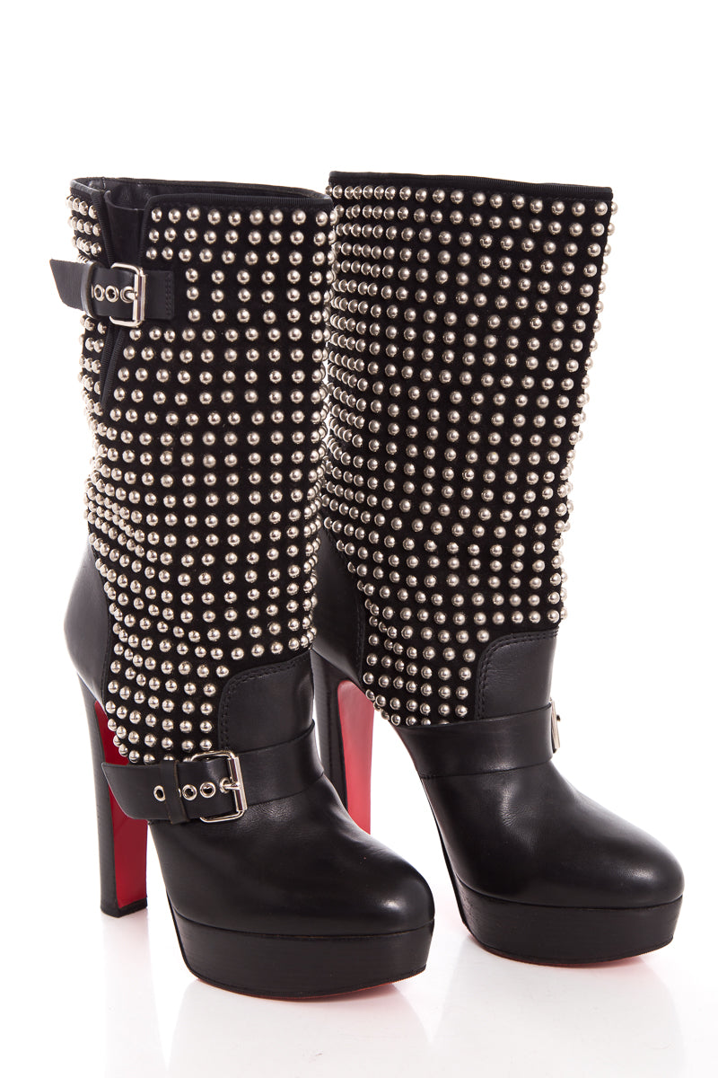 Christian Louboutin Black Patform Studded Boots SZ 40