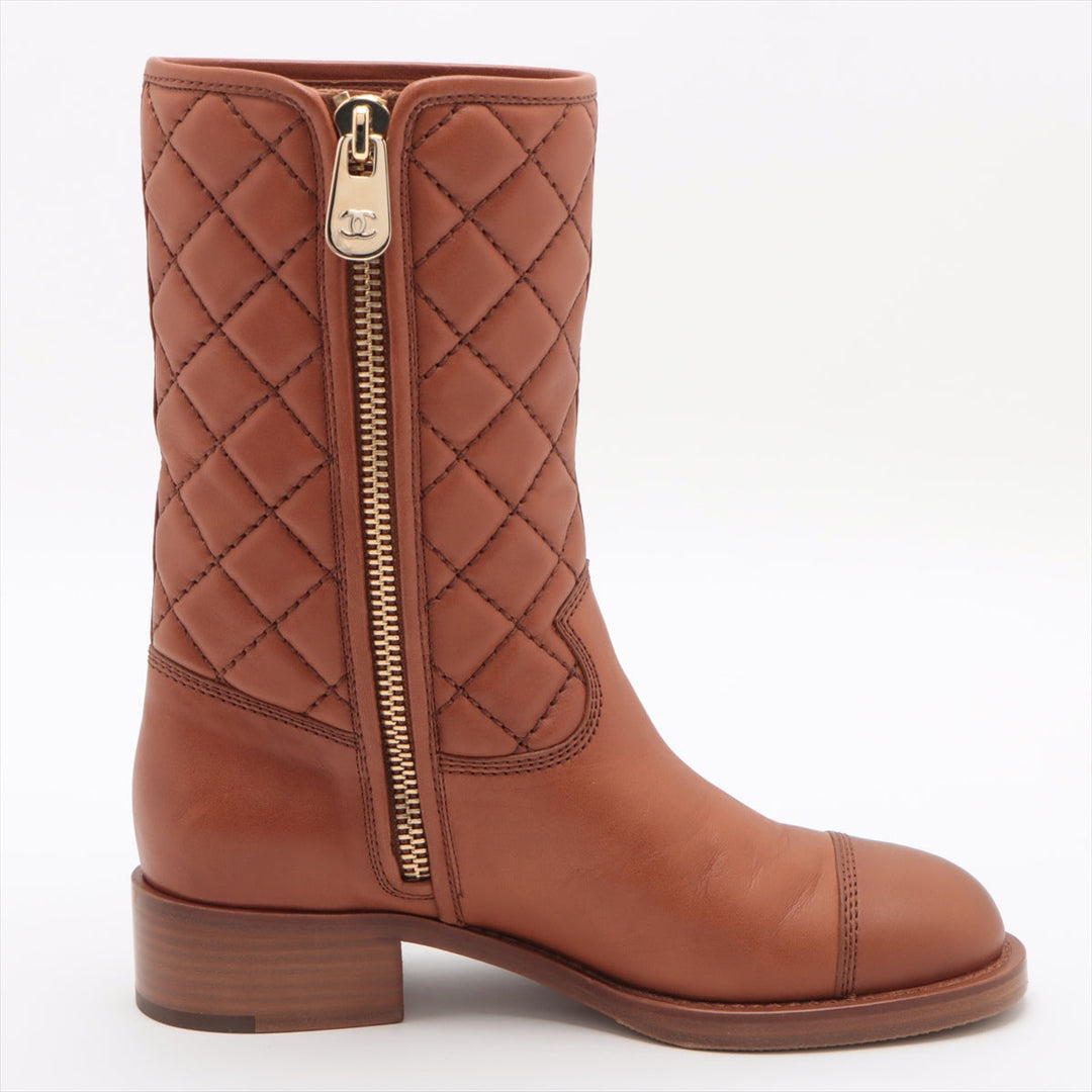 Top Quality Chanel Coco Leather Short Boots 36C  Brown G36707 Matrasse Side Zip Box  Bag