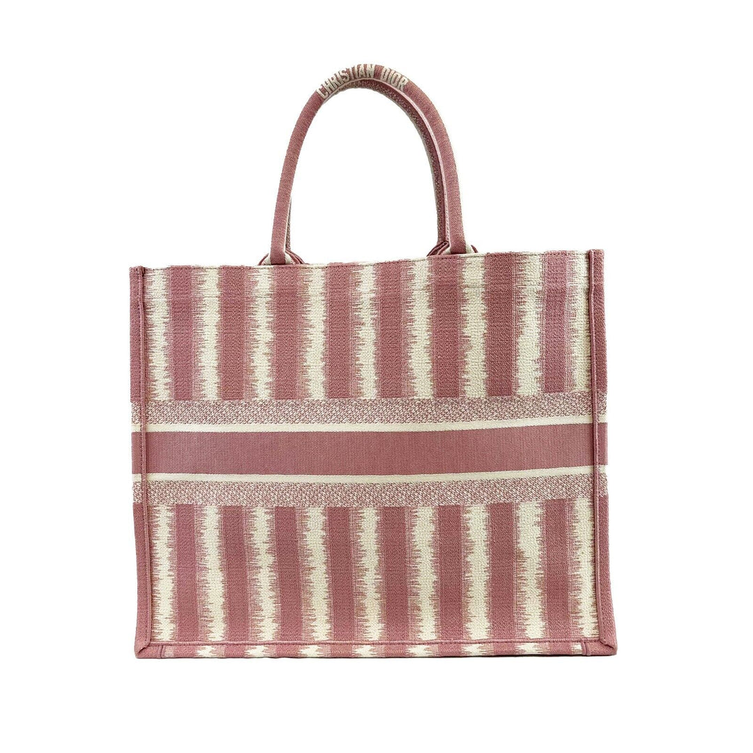 Top quality Dior Bayadere Stripe Large Book Tote D-Stripes Embroidery Pink