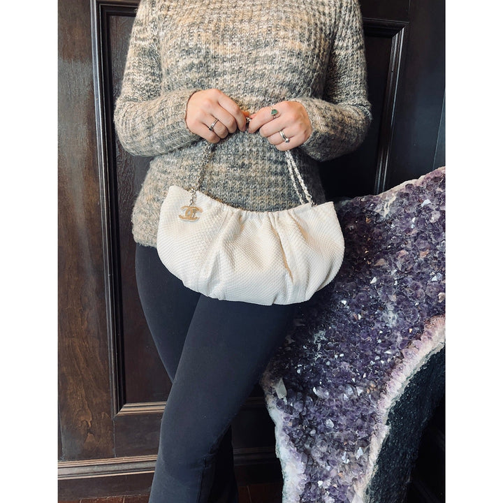 Top Quality Chanel Vintage White Python CC Chain Hobo Bag