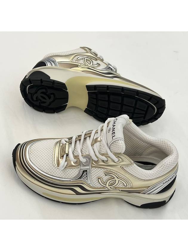 Fabric Laminated Low Top Sneakers Gold Chanel