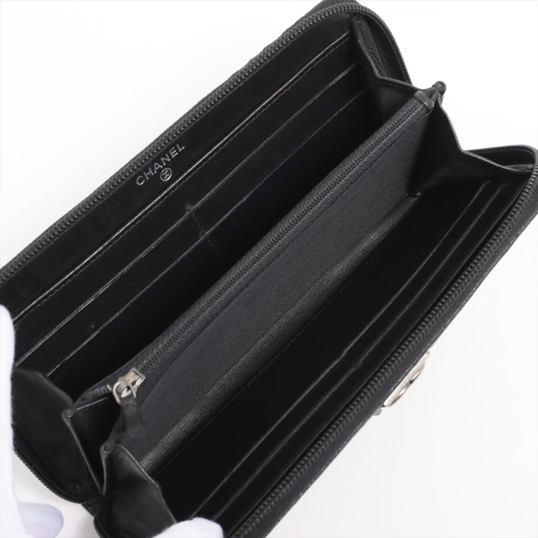 Top Quality Chanel Boy Top Quality Chanel Caviar S Round  Wallet Black Silver Gold