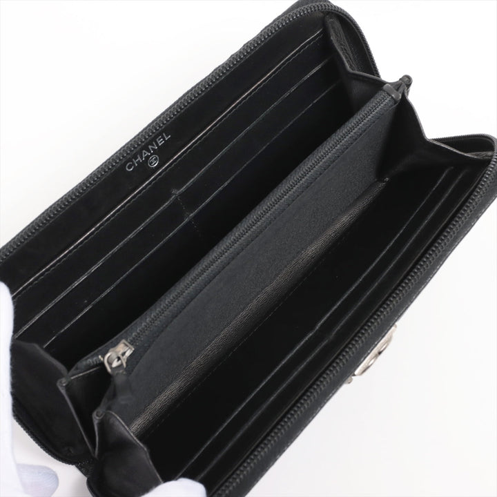 Top Quality Chanel Boy Top Quality Chanel Caviar S Round  Wallet Black Silver Gold