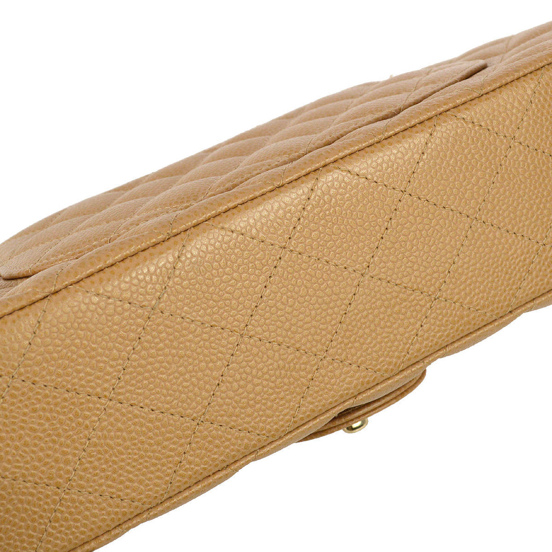 Top Quality Chanel 2003-2004 Beige Caviar Medium Classic Double Flap Bag