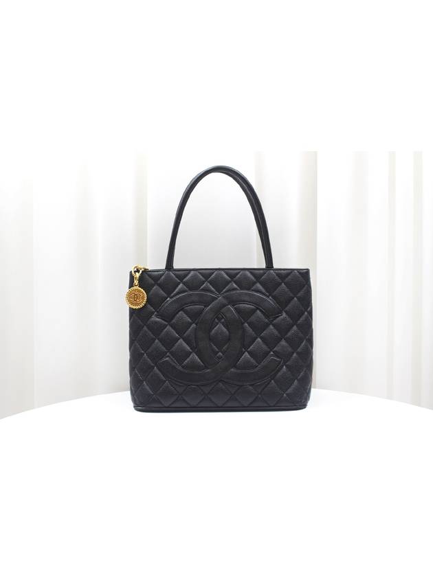Medallion Gold Caviar Coin Tote Bag Black 7th Division A01804 Chanel
