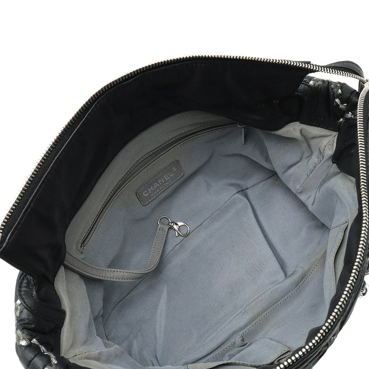 Top Quality Chanel Top Quality Chanel PARIVISANCE KILTING Chain Shoulder Bag Nylon Dark Grey Black Silver  A50633