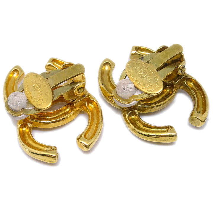 Top Quality Chanel CC Earrings Clip-On Gold 93P