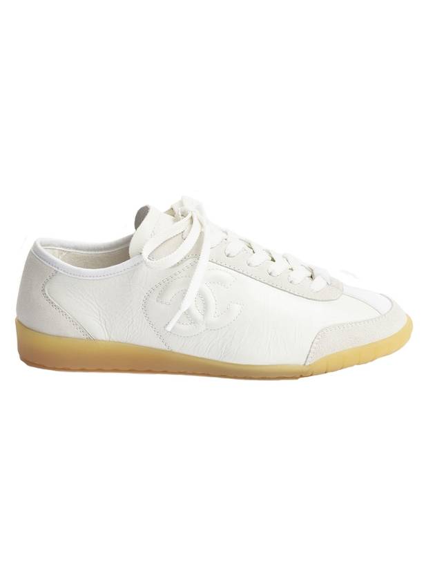 Calfskin Suede Low Top Sneakers White Chanel