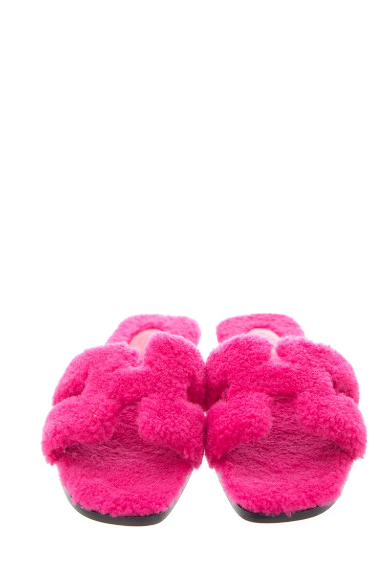 Hermès Oran Teddy Shearling Fun Pink Slides SZ 39.5