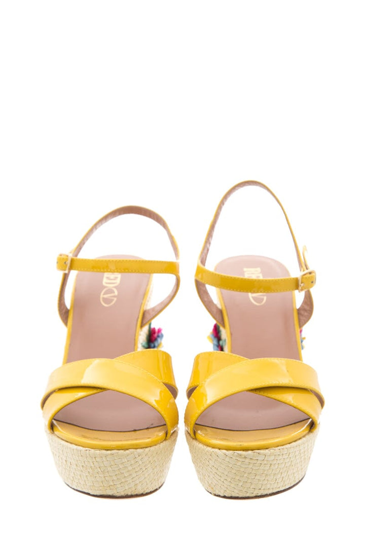 Red Valentino Yellow Patent Leather Jute Floral Wedge SZ 40