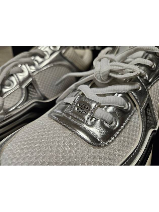 Fabric Laminated Low Top Sneakers Silver Chanel