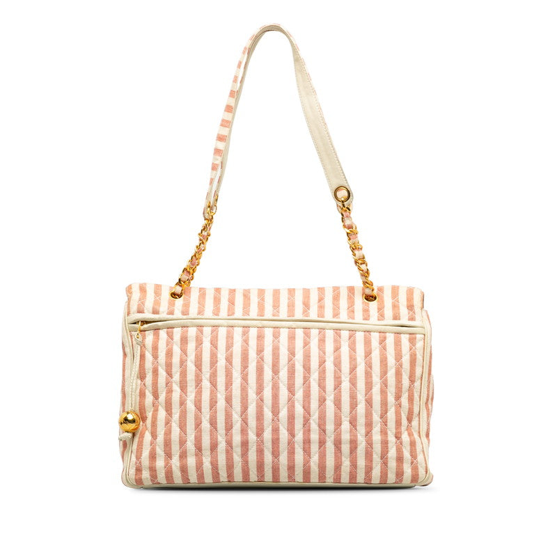 Top Quality Chanel Decamatrace Strip Cocomark Chain Shoulder Bag Pink White Cotton Lady Top Quality Chanel [More]