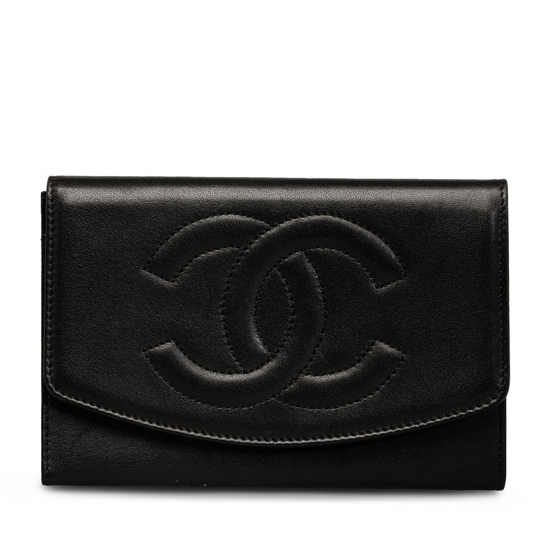Top Quality Chanel Double Folded Wallet Lambskin Black Ladies