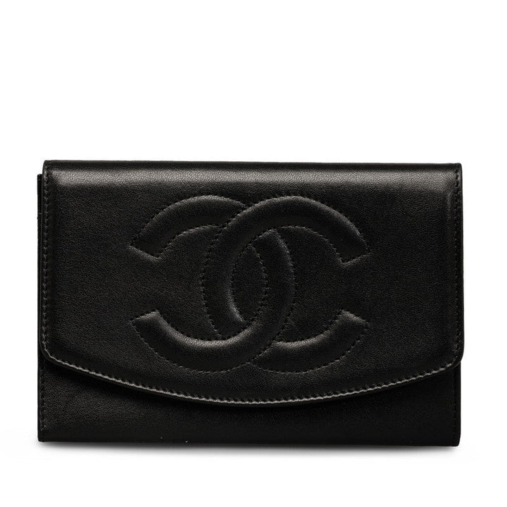 Top Quality Chanel Double Folded Wallet Lambskin Black Ladies
