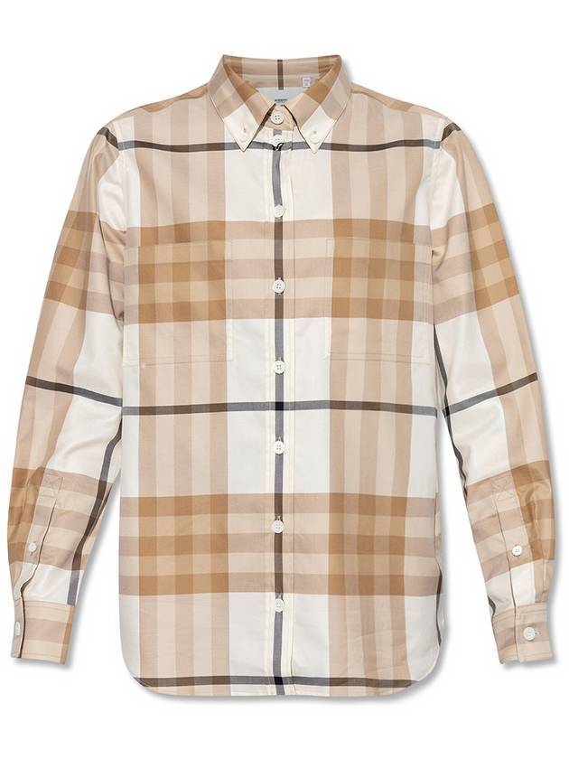 Burberry Check Pattern Cotton Shirt Beige
