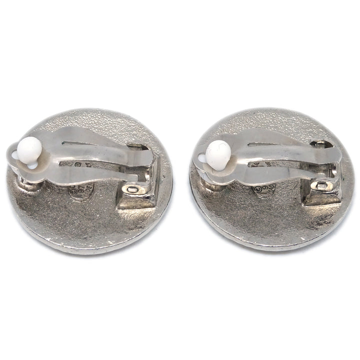 Top Quality Chanel Button Earrings Clip-On Silver 97P