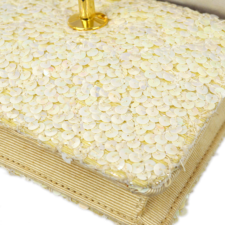 Top Quality Chanel * White Sequin Straight Flap Shoulder Bag Micro