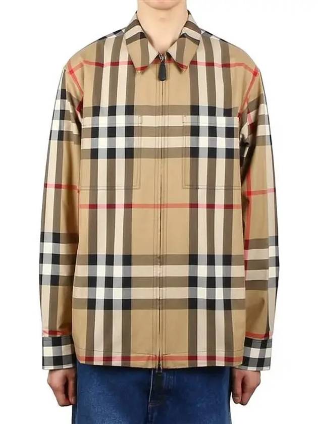 Burberry Check Cotton Oversized Long Sleeve Shirt Archive Beige