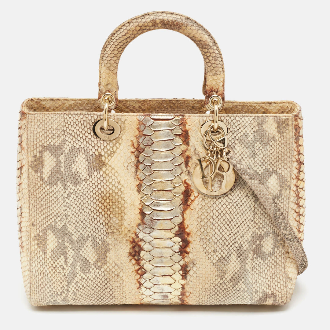 Top quality Dior Gold/Beige Python Large Lady Tote