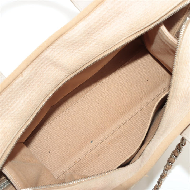 Top Quality Chanel Deauville Canvas x Leather 2WAY Handbag Beige Silver  20th