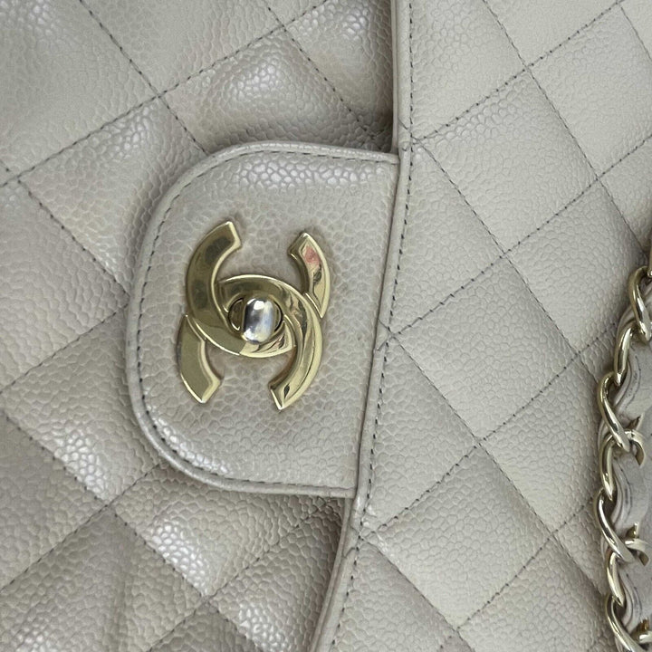 Chanel - Large CC Caviar Leather Double New Tan Shoulder Bag