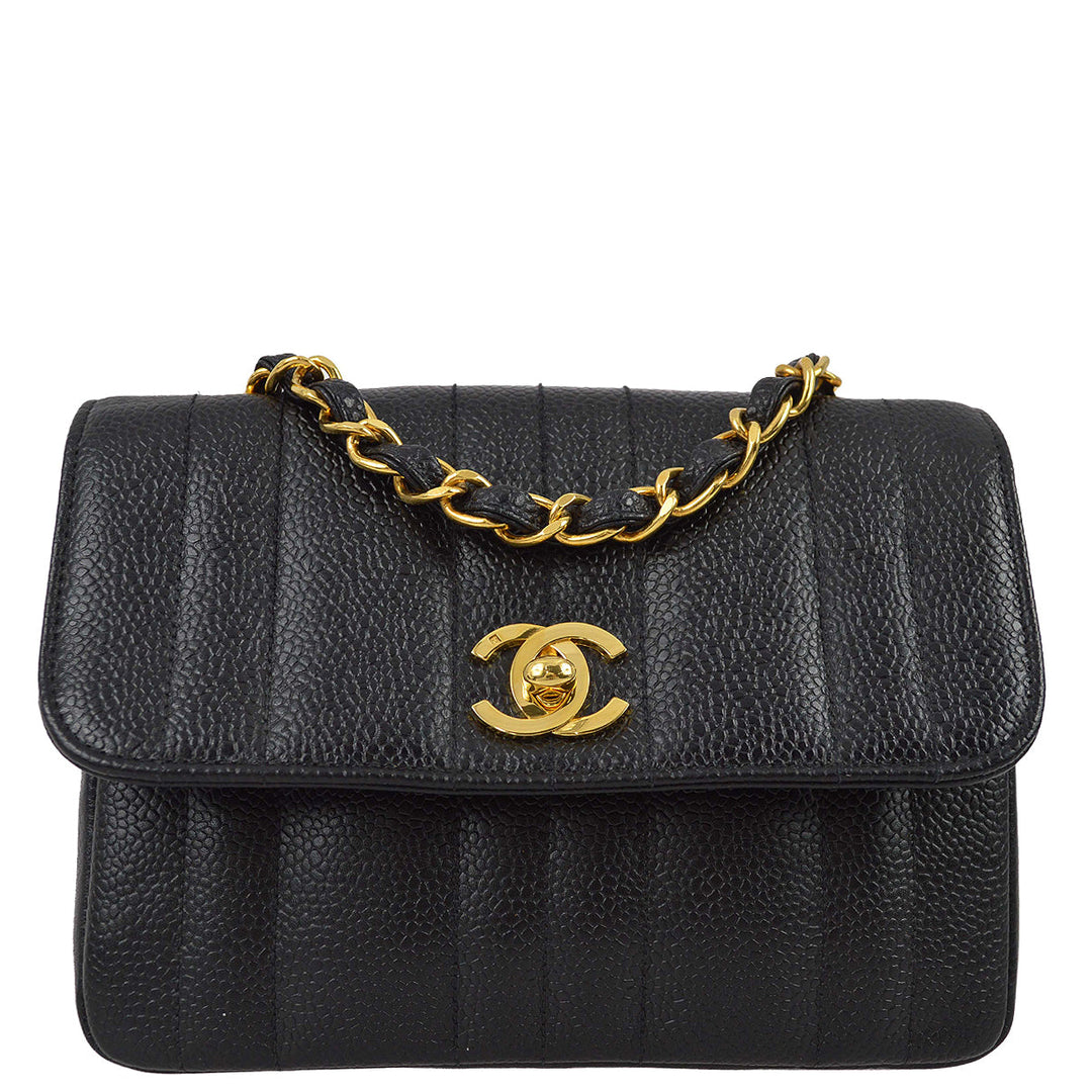Top Quality Chanel * 1994-1996 Black Caviar Mini Vertical Stitch Straight Flap Bag