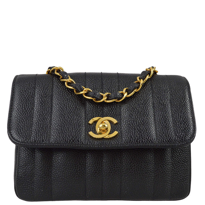 Top Quality Chanel * 1994-1996 Black Caviar Mini Vertical Stitch Straight Flap Bag