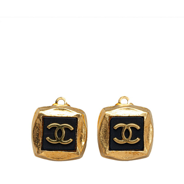 Top Quality Chanel Vintage Coco Square Earring Gold Black   Chanel