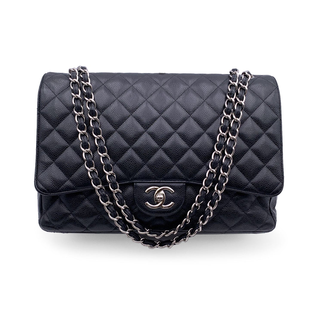 Chanel Black Quilted Caviar Maxi Timeless Classic 2.55 Double New Bag