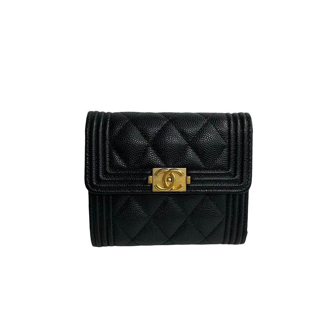 Top Quality Chanel Boy Matelasse Caviar Bifold Wallet Black