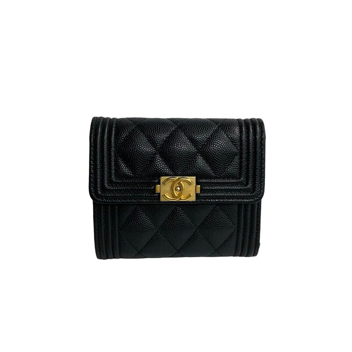 Top Quality Chanel Boy Matelasse Caviar Bifold Wallet Black